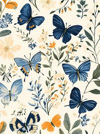 Blaue Schmetterlinge und Blumen