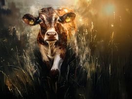 A cow and her calf in the evening sun by Marjolein Deelen