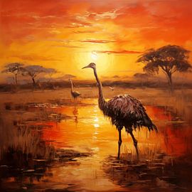 Ostrich in savannah by TheXclusive Art