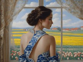 Porträt einer Dame in einem delfterblauen Kleid von Jolique Arte