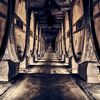 authentic wine cellar with old wine barrels by eric van der eijk