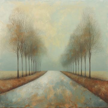 Foggy country road semi abstract brown by TheXclusive Art