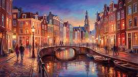 Die Amsterdamer Grachten bei Sonnenuntergang