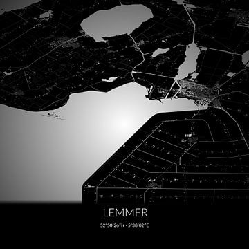 Zwart-witte landkaart van Lemmer, Fryslan. van Rezona