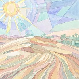 Geometrisches Aquarell der Erg Chebbi von Frank Heinz