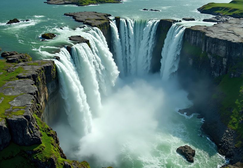 Waterfall Cascading from Rocky Cliffs into Plunge Pool by Markus Gann