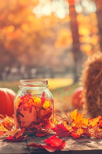 Couleurs d'automne décorées dans un récipient en verre