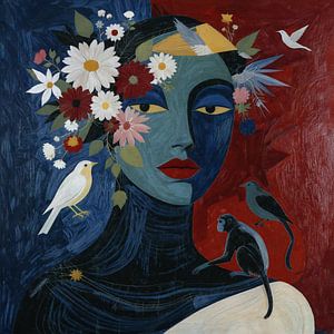 Mädchen mit Vogel und Affe