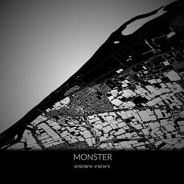 Black and white map of Monster, South Holland. by Rezona