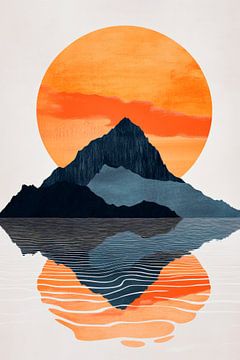 Bergsilhouette im Sonnenuntergang reflektiert von Poster Art Shop