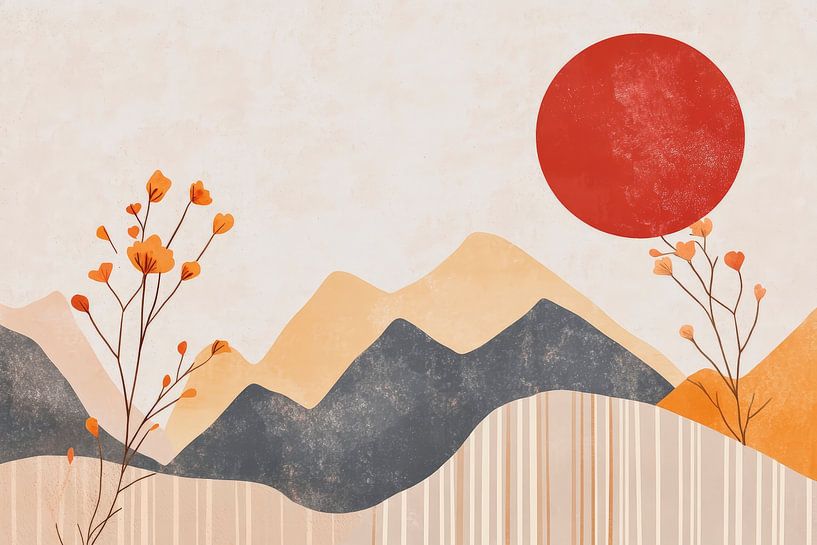 Paysage de montagne automnal avec soleil par Poster Art Shop