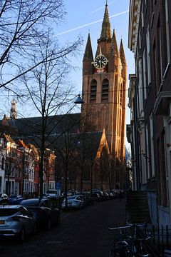 Old church Delft Old leaning John at sunset by Dlanor