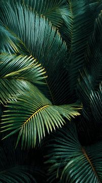 Schattenreiche Smaragdrhythmen: Eine stimmungsvolle botanische Studie tropischer Palmwedel von Artistic