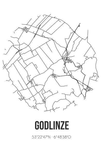 Godlinze (Groningen) | Map | Black and white by Prints of Place