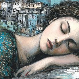 Südamerika Gemälde | Türkis Frau von Abstraktes Gemälde