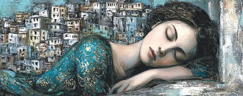 Südamerika Gemälde | Türkis Frau von Abstraktes Gemälde