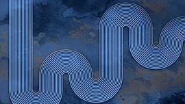 Moderne Abstrait Japandi Géométrique Ligne courbe Bleu sur Mad Dog Art