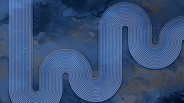 Modern Abstract Japandi Geometric Line Curve Blue by Mad Dog Art