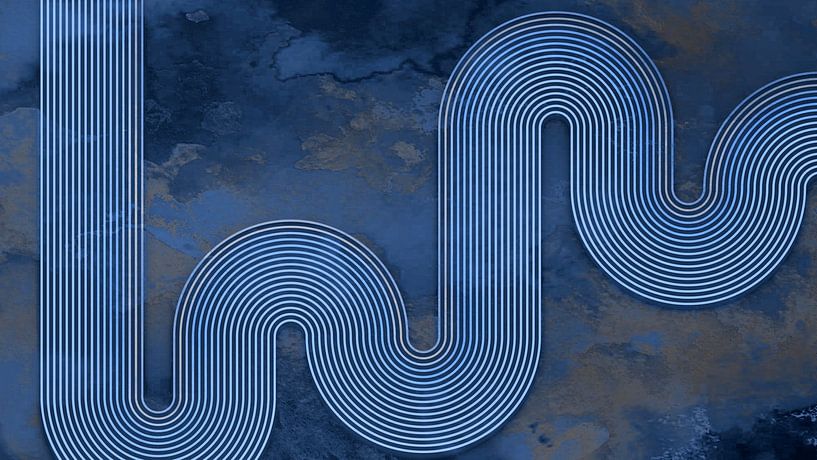 Modern Abstract Japandi Geometric Line Curve Blue by Mad Dog Art