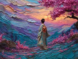 Picturesque Japanese art featuring geisha