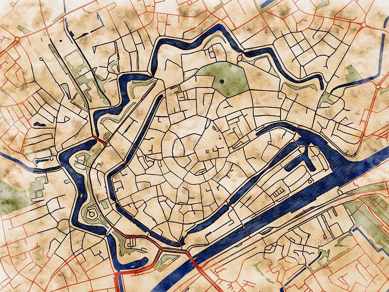 Kaart van Middelburg centrum in de stijl 'Serene Summer' van Maporia