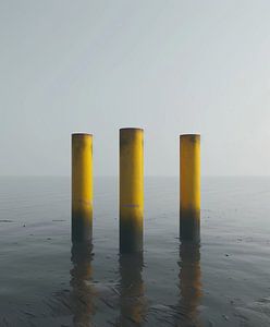 Wasserspiegelung Betonpfähle