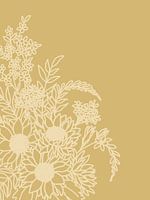 Lijntekening van een boeket met zonnebloemen