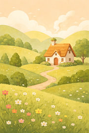 Märchenhaftes Landhaus in sanfter Frühlingslandschaft