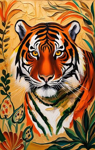 Expressieve tijger met kleurrijke achtergrond