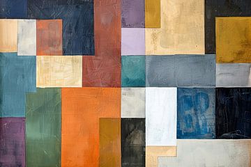 Kleurrijke abstracte vlakken met lijnen van De Muurdecoratie