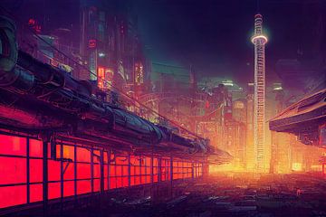 Een stadsgezicht van Neo Megacity van Josh Dreams Sci-Fi