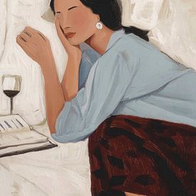 Frau in Ruhe mit Buch und Glas Wein von But First Framing