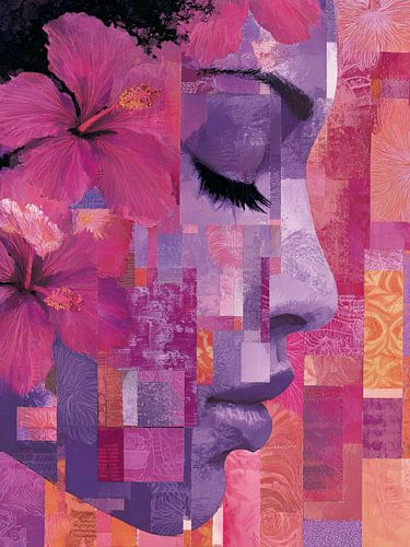 Zusammenfassung: Frauenporträt mit Hibiskus – Farbenfrohe moderne Kunst
