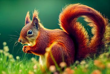 Red squirrel in a meadow illustration by Animaflora PicsStock