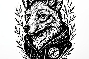 Monochromer Wolf mit Kompassdetail von Imperial Art House