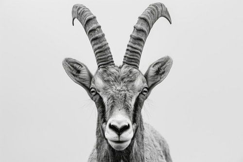 Steinbock in Schwarz-Weiß von Poster Art Shop