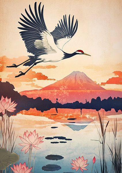 Japanese art print "Dance of the Cranes" by Niklas Maximilian