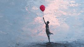 Painful Ascension – Surreal Balloon of Emotional Burden Abstract Human Struggle Art by Aden Pink Studio