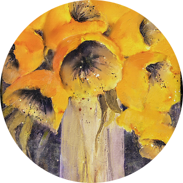 Bloemschilderij - Gele klaproos in vaas van Christine Nöhmeier