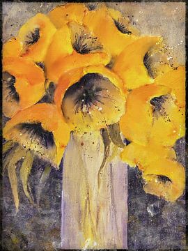 Bloemschilderij - Gele klaproos in vaas
