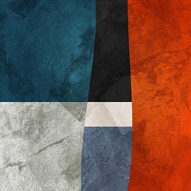 Minimalist geometric abstract art in warm tones: orange, turquoise and blue by Online Arts