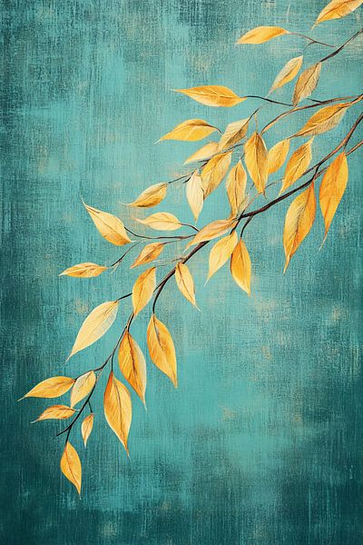 Golden leaves on green background by Imperial Art House