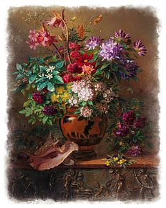 Série des anciens maîtres n°8 - Nature morte avec des fleurs dans un vase grec : allégorie sur le pr