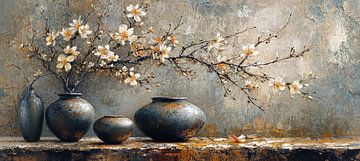 Japandi Bloemstilleven | Whispering Petal Harmony van Kunst Kriebels