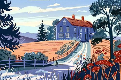 Seizoensgebonden landschap en natuur, vlak en beperkt palet.