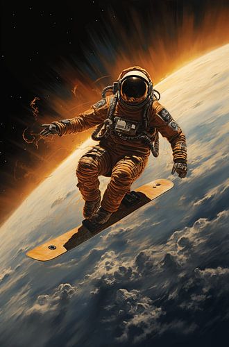 Astronaut surfend in de ruimte