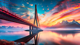 Brug met zonsondergang