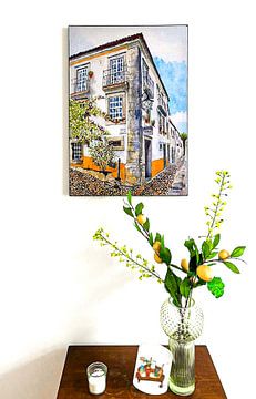 Klantfoto: Óbidos in Portugal | Aquarel schilderij van WatercolorWall