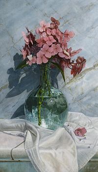 Hortensias en verre de mer