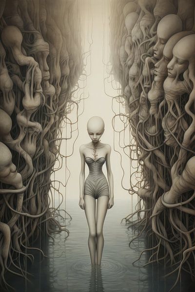 Landscape surreal abstract and bizarre with alien life and a woman by Art Bizarre